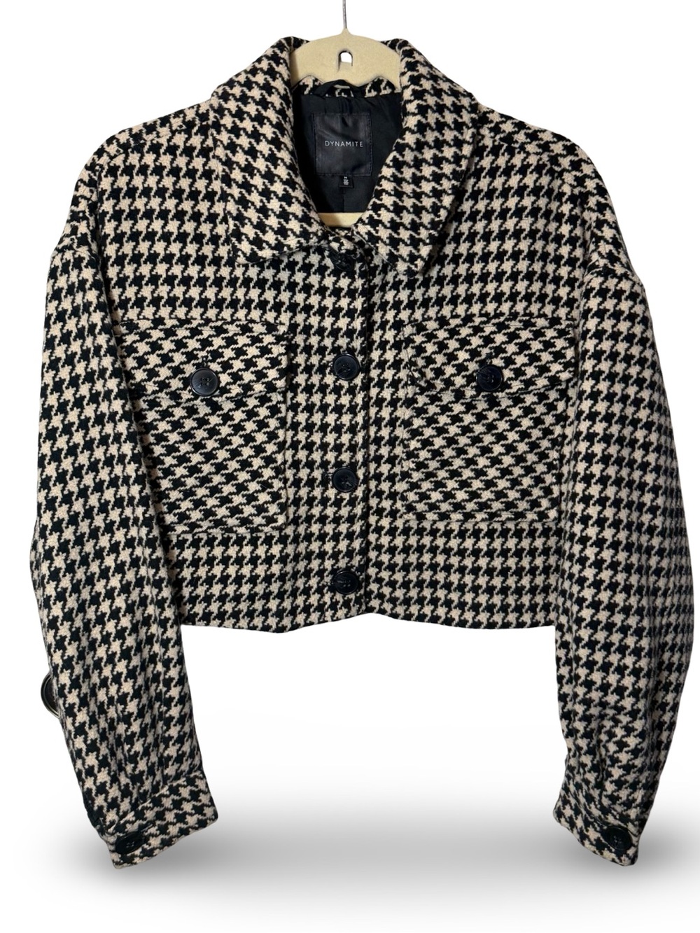 Dynamite Black & Cream Houndstooth Cropped Jacket